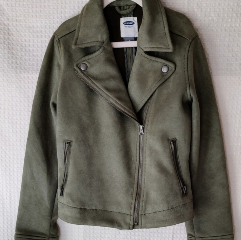 Old Navy Faux Suede Little Girls Motto Jacket Size (8), Olive Green